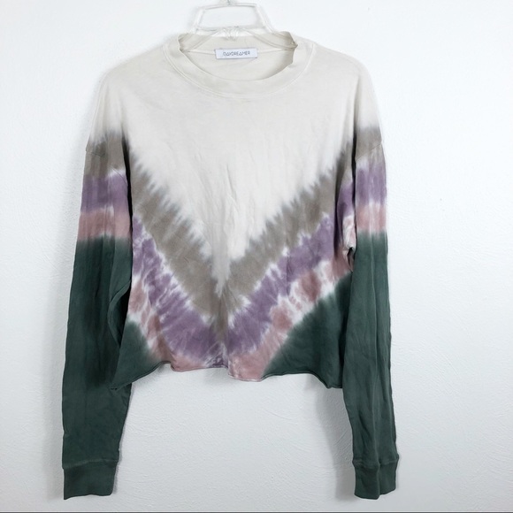Daydreamer Dusty Rose Tie Dye Long Sleeve Crewneck Slightly Cropped Top - Picture 4 of 11